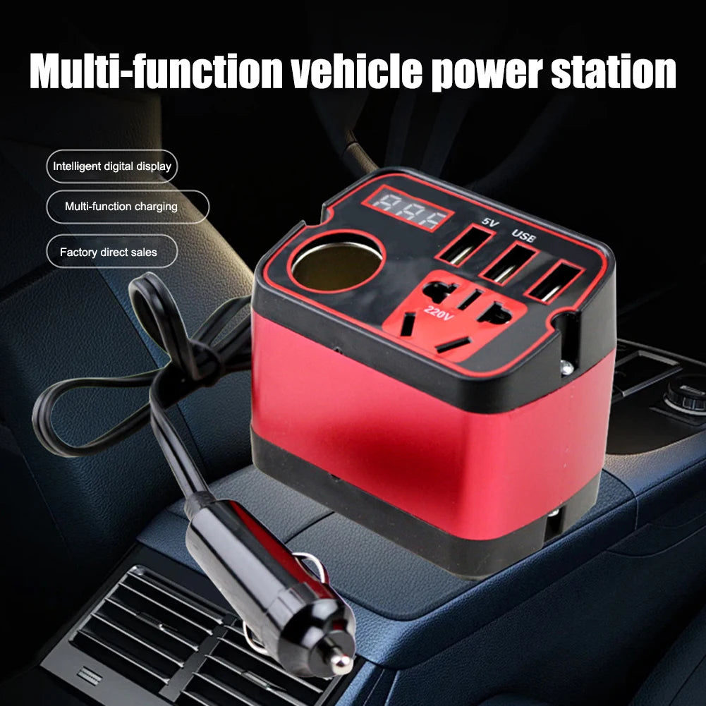 Mini Car Power Adapter, 12V to 110V Outlet with USB Fast Charging, Plugs into the Accessory Socket, for Phone and Laptop Chargers