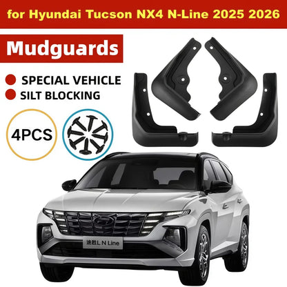 Mud Flaps for Hyundai Tucson N Line 2024-2026 (NX4), Set of 4 ABS Front and Rear Splash Guards, No Drilling