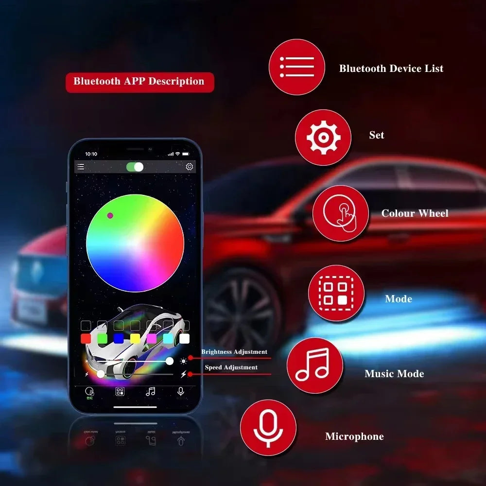 Dashboard Ambient Light Kit for Tesla Model 3 and Model Y, RGB Fiber Optic Strips with App Control and Music Sync, Optional 4 Footwell Lights
