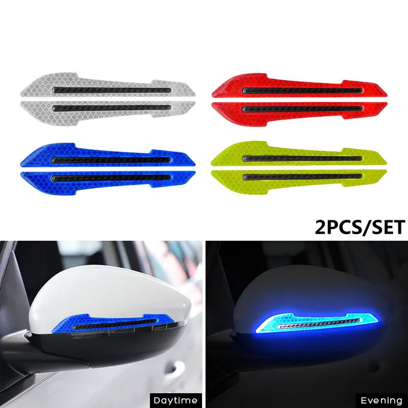 Reflective side mirror strips, 2 per set, in blue, red, white and yellow