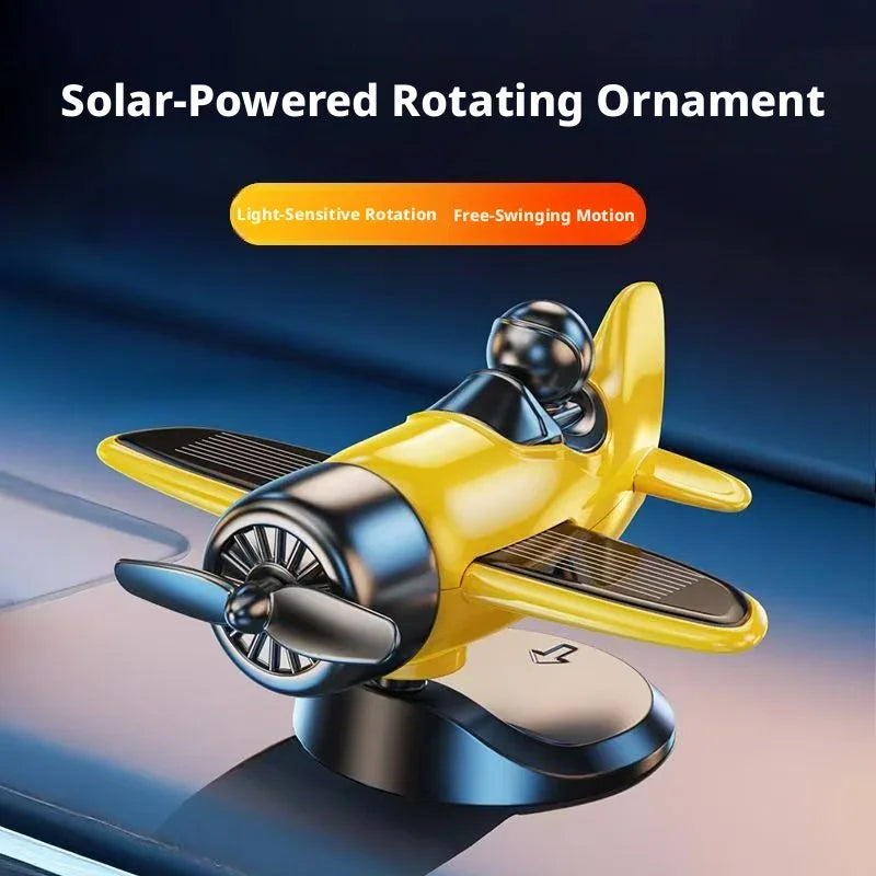 Solar Powered Airplane Dashboard Ornament, Light Activated Spinning Propeller, Vintage Aviator Car Decor, No Batteries Needed