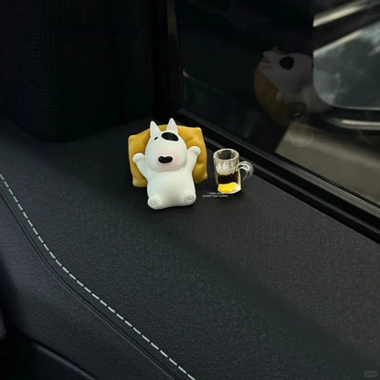 Bull Terrier Dashboard Figurine, Relaxed Pose Resin Dog Ornament for Car Dashboards, Desks and Shelves