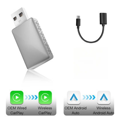 Wired to Wireless CarPlay and Android Auto Adapter, Automatic Mode Switching, for Cars with Factory Wired CarPlay or Android Auto