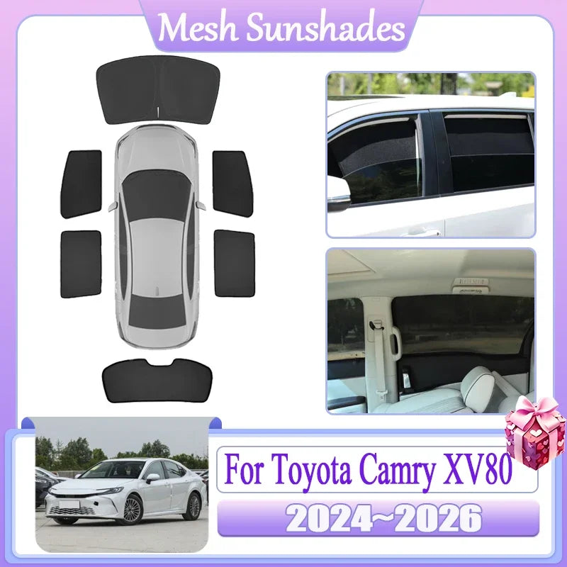 Magnetic Mesh Sun Shades for Toyota Camry 2025-2026 (XV80), Black Side and Rear Window Set, Foil Windshield Shade as a Separate Option
