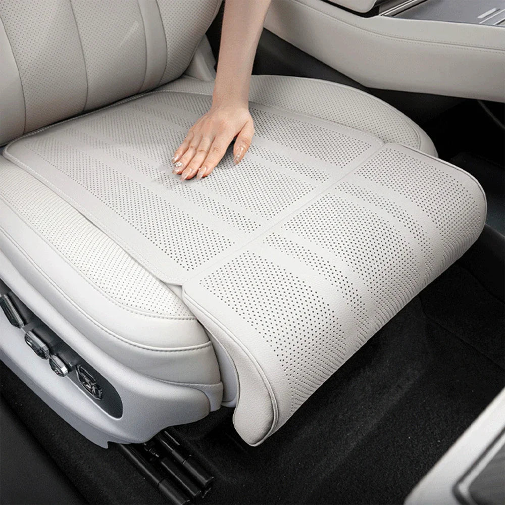Car Seat Cushion with Leg Support Extension, Perforated Faux Leather Thigh Support Pad for Long Drives, Black or White