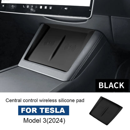 Silicone Charging Pad Mat for Tesla Model 3 Highland 2024-2026 and Model Y Juniper 2025-2026, 9.1 x 7.1 in Non-Slip Mat, 3 Colors