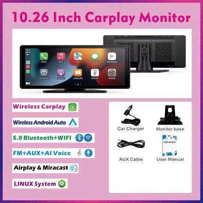 Version without rear camera: screen, base, car charger, AUX cable and manual