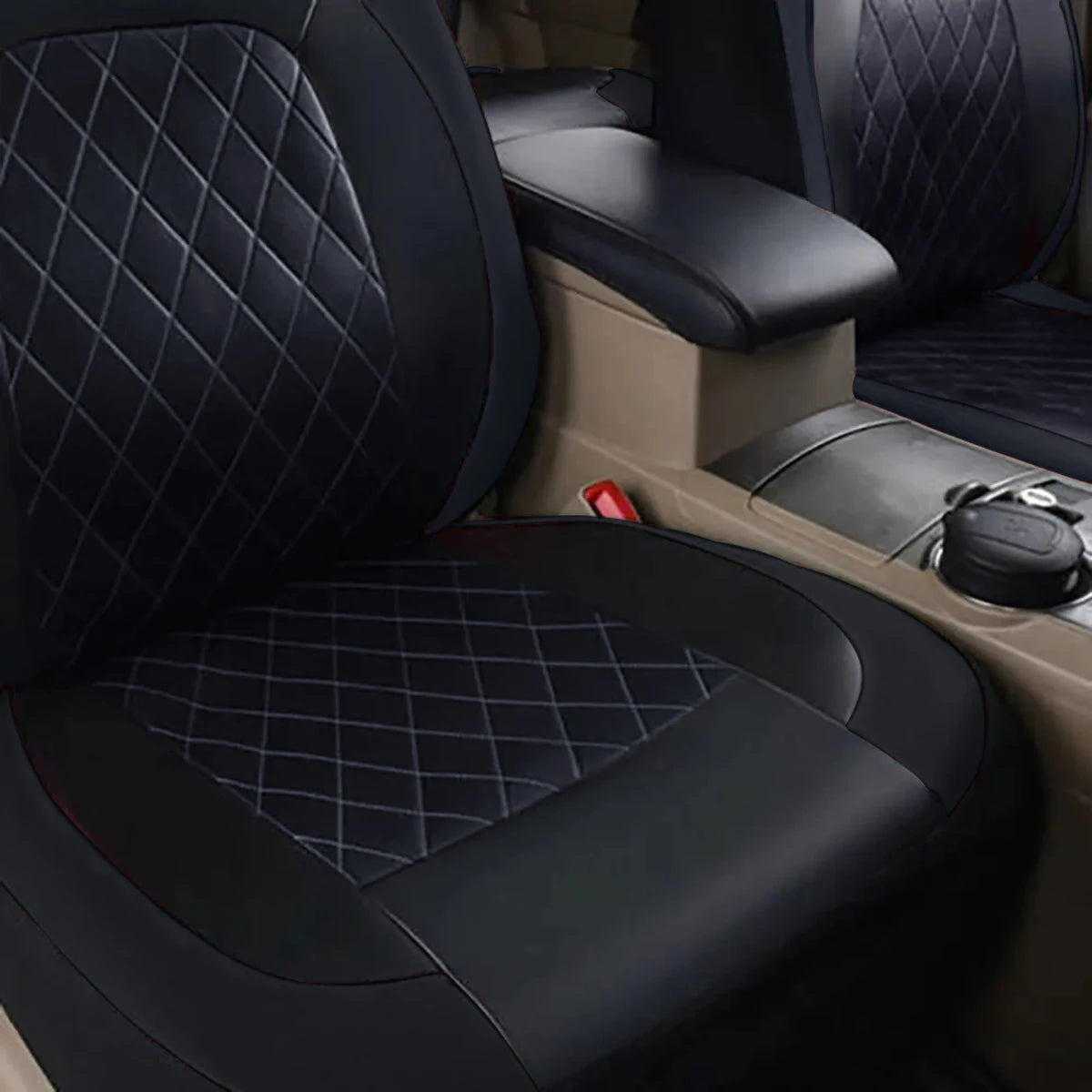 Quilted PU Leather Car Seat Covers, Front Pair or Full 5 Seat Set, Universal Fit for Cars, SUVs and Pickup Trucks, 4 Colors