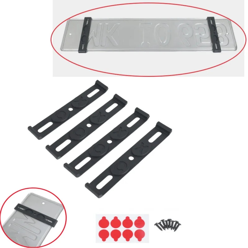 Frameless license plate mount set with adhesive pads and screws