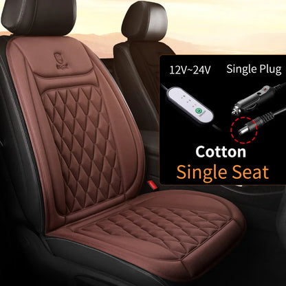 12V-24V Heated Car Seat Cover, 25W Seat Warmer Cushion with 3 Heat Levels and Auto-Off Timer, Flannel or Cloth, 1 or 2 Pack
