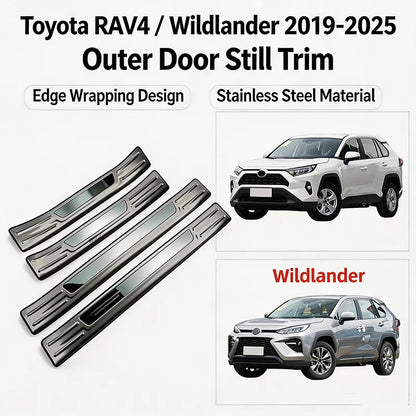 Door Sill Scuff Plates with Logo for Toyota RAV4 2019-2025, Self-Adhesive Stainless Steel Entry Guards, Designs A and B