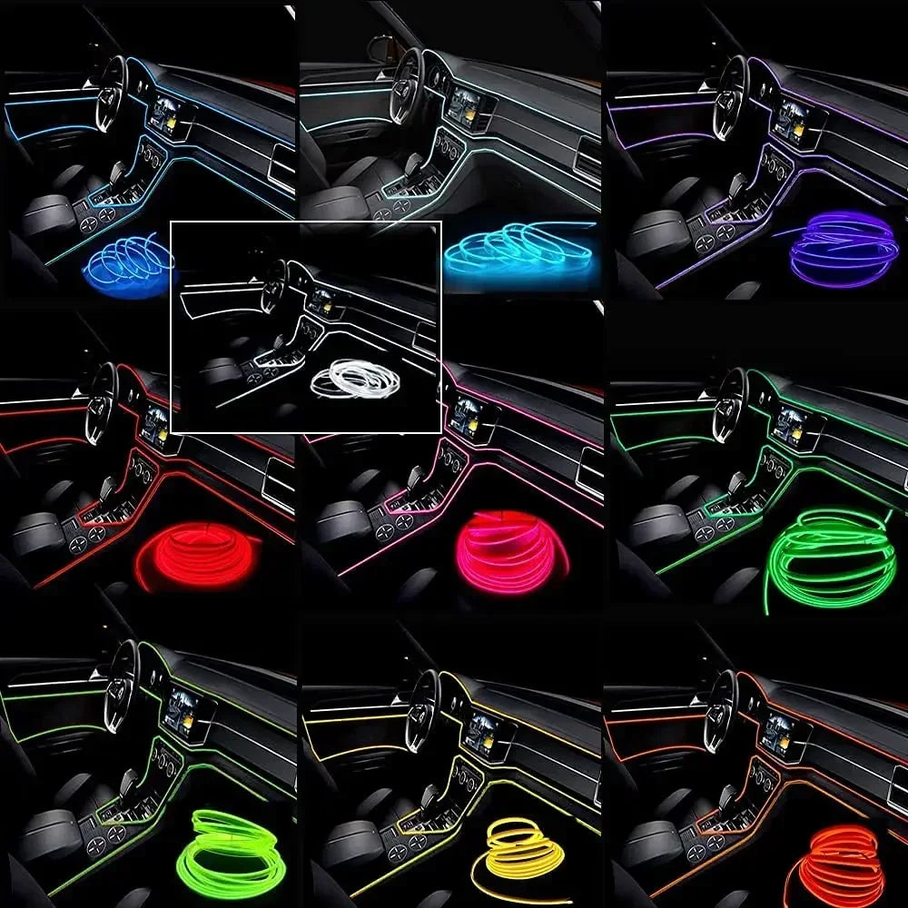 5 m (16.5 ft) EL Wire Car Interior Ambient Light, Flexible Neon Trim Strip with USB or 12V Socket Driver, 10 Colors