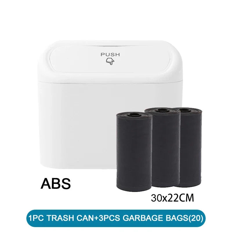 Mini Car Trash Can with Lid and Garbage Bags, Leak-Proof Small Bin for Door Pockets, Consoles and Desks, 4 Colors