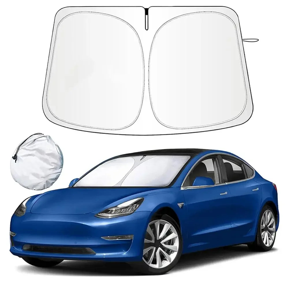 Foldable Windshield Sun Shade for Tesla Model 3 and Model Y, Front Window Shade for UV and Heat Protection, 2 Sizes