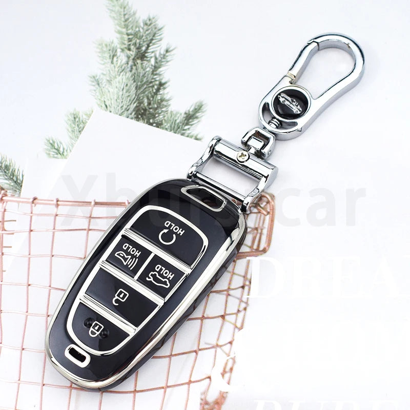 Key Fob Cover for Hyundai 5-Button Keys, Soft TPU Case with Embossed Button Icons for Tucson (NX4), Santa Fe and Nexo, Cover or Set