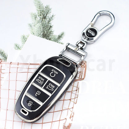 Key Fob Cover for Hyundai 5-Button Keys, Soft TPU Case with Embossed Button Icons for Tucson (NX4), Santa Fe and Nexo, Cover or Set