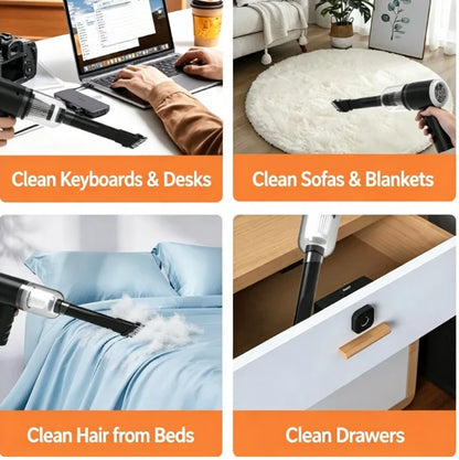Cordless Handheld Car Vacuum, 2 in 1 Suction and Blower, Rechargeable, with Crevice and Brush Nozzles and Washable Filter
