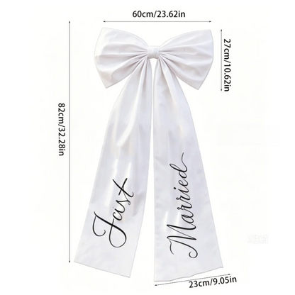 Elegant White Wedding Car Bow, Large 32 x 24 in Ribbon Bow for the Wedding Car, Bridal Decor and Wedding Photos