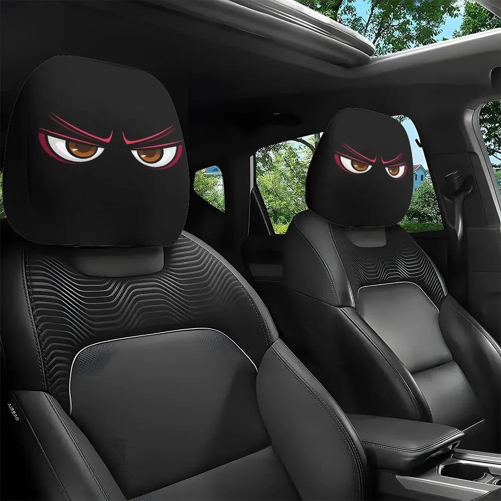 Halloween Funny Face Car Headrest Covers, Set of 2 Double-Sided Printed Polyester Covers, Easy to Wash, 17 Styles