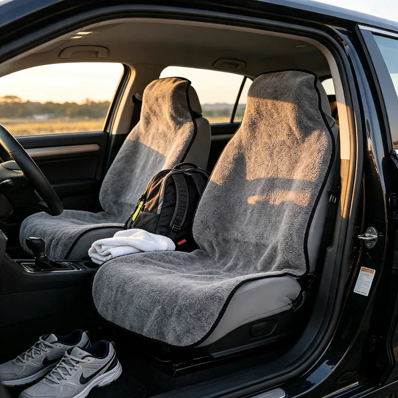 Towel seat covers on the front seats