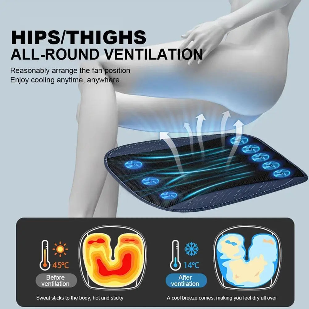 USB Cooling Seat Cushion with 5 or 8 Fans, 3 Speed Ventilated Seat Pad for Car, Home or Office Chair, 16.9 x 16.9 Inch