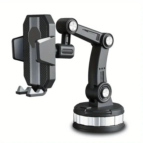 Suction cup car phone mount with multi-joint arm in black
