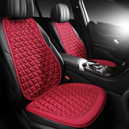 Red seat and back cushion on a car seat