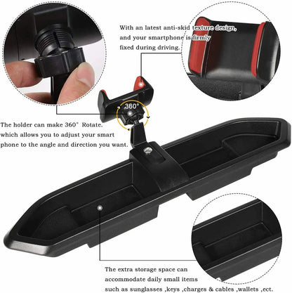 Dash Storage Tray with Phone Holder Mount for Jeep Wrangler 2018+ (JL and JLU), Black Dash Panel Organizer