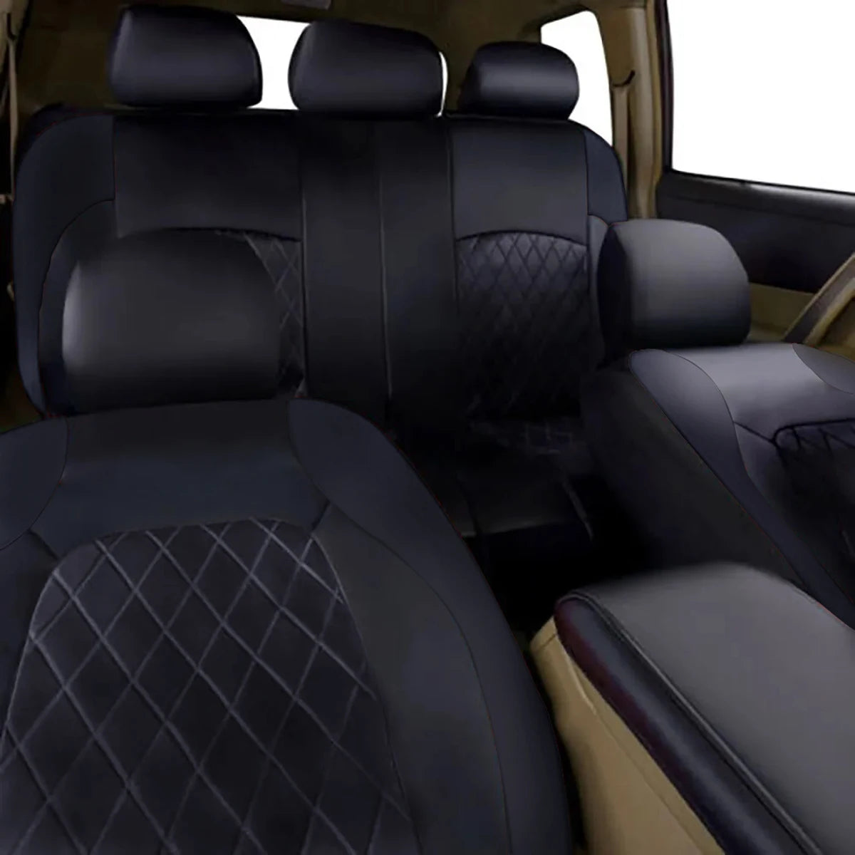 Quilted PU Leather Car Seat Covers, Front Pair or Full 5 Seat Set, Universal Fit for Cars, SUVs and Pickup Trucks, 4 Colors