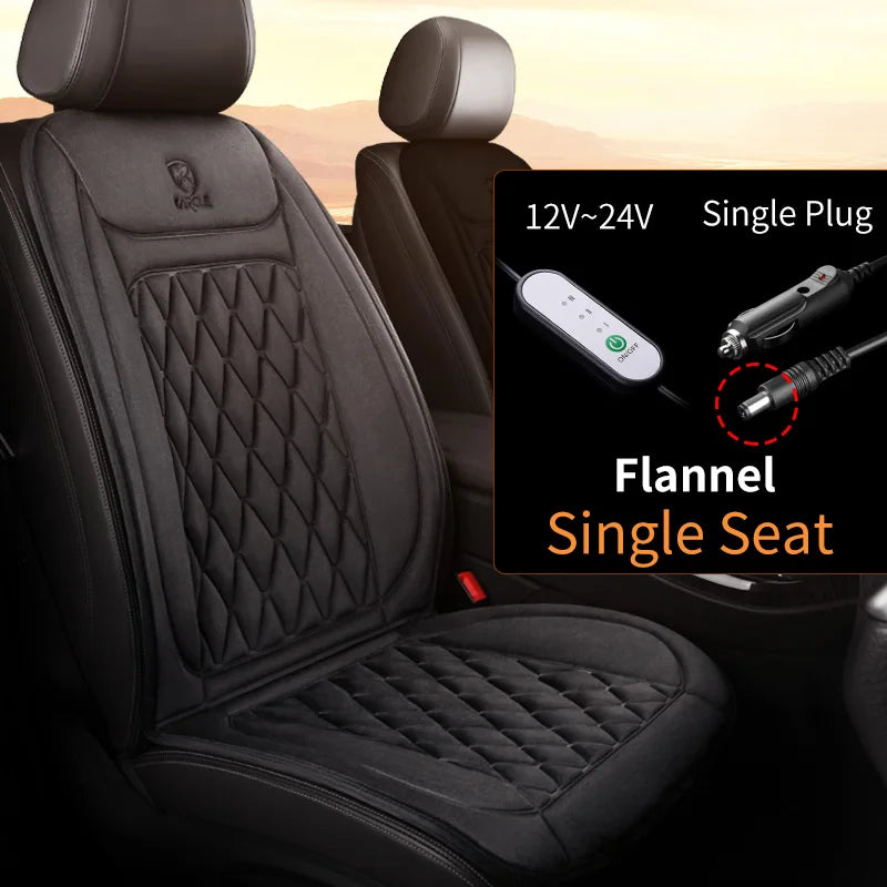 12V-24V Heated Car Seat Cover, 25W Seat Warmer Cushion with 3 Heat Levels and Auto-Off Timer, Flannel or Cloth, 1 or 2 Pack