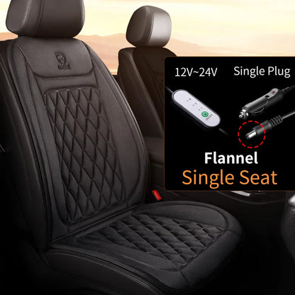 12V-24V Heated Car Seat Cover, 25W Seat Warmer Cushion with 3 Heat Levels and Auto-Off Timer, Flannel or Cloth, 1 or 2 Pack