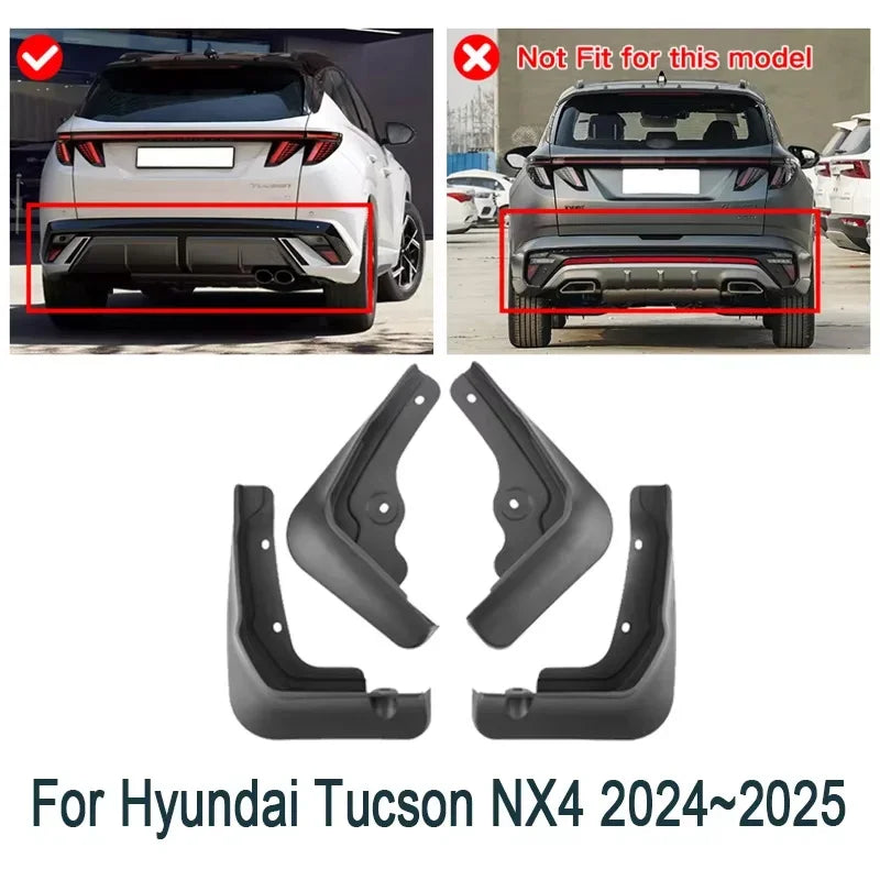 Oversized Mud Flaps for Hyundai Tucson N Line 2024-2025 (NX4), Set of 4 Front and Rear Splash Guards, Black