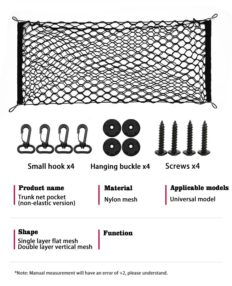 Black Cargo Net for Toyota RAV4 2019-2023 (XA50), Polypropylene Trunk Net with Elastic Cord and 4 Adjustable Hooks, 3 Sizes
