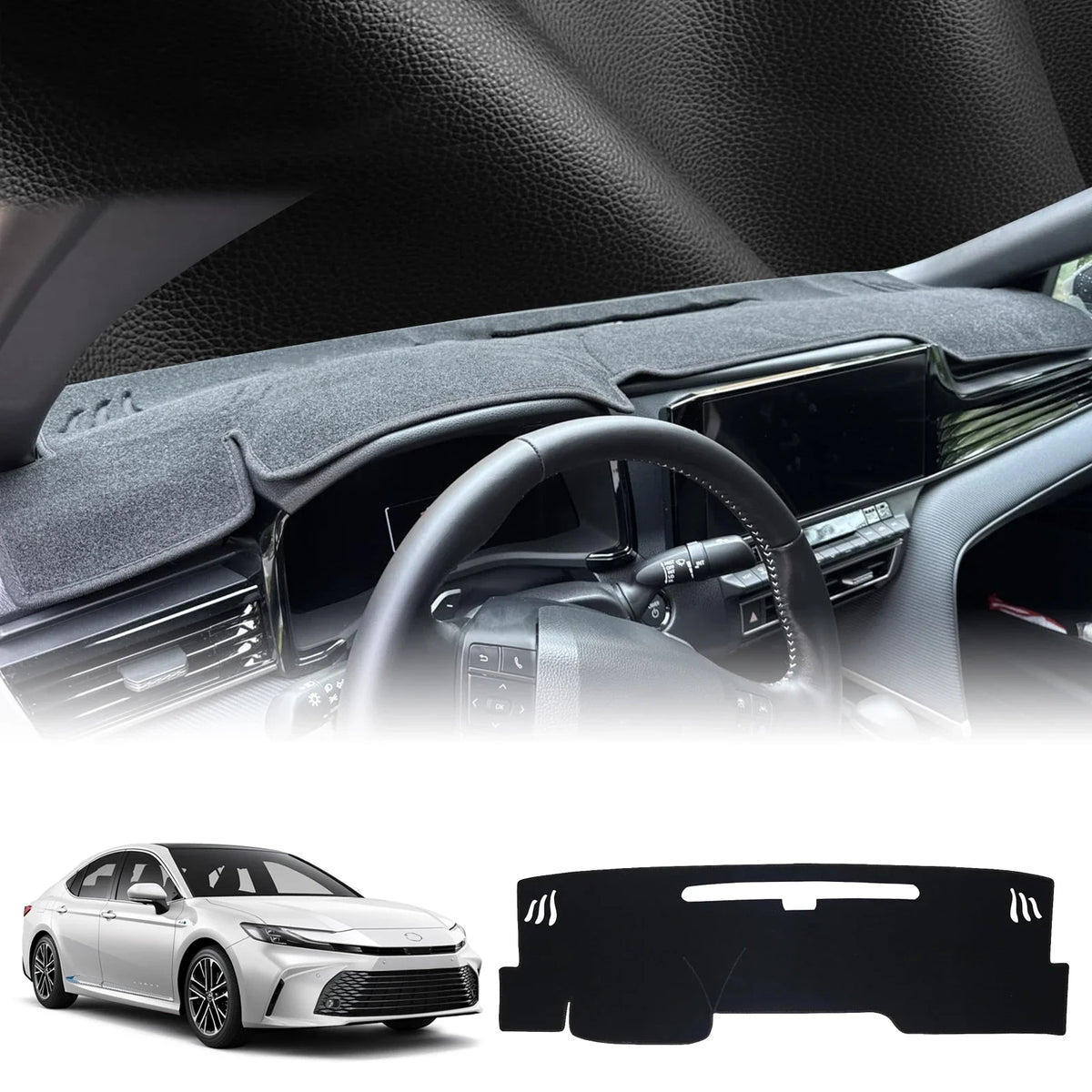 Dash Mat for Toyota Camry 2025-2027 (XV80), 9 Styles Including Red or Blue Edge Trim, Flannel, Polyester or Leather