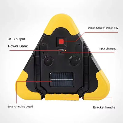 3 in 1 Solar Warning Triangle Light, Emergency Roadside Triangle with LED Flashlight, Camping Lamp and 6400 mAh Power Bank
