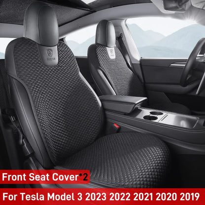 Ice Silk Seat Cushions for Tesla Model Y 2020-2024 and Model 3 2017-2023, Breathable Front or Rear Seat Pads, Black or White