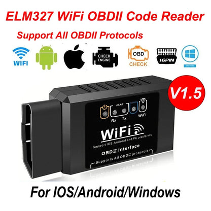 ELM327 Wi-Fi OBDII code reader V1.5 supporting all OBDII protocols, for iOS, Android and Windows