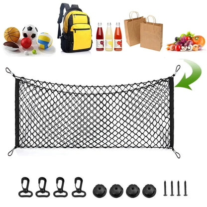 Elastic Nylon Mesh Trunk Cargo Net with 4 Plastic Hooks, Car Trunk Organizer for Loose Items, 3 Sizes from 35 x 12 to 43 x 16 Inch