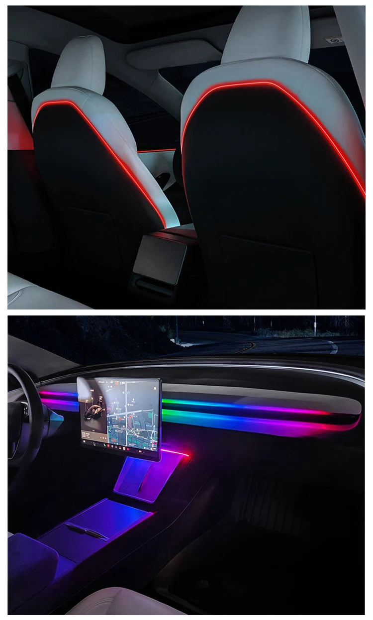 Seatback Ambient Light Kit for Tesla Model 3 Highland 2024 and Model Y Juniper, RGB LED Strips with Touchscreen Control, Plus Console and Dash Sets