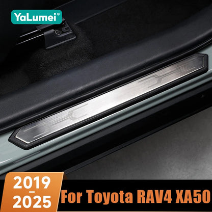 Door Sill Scuff Plate Covers for Toyota RAV4 and RAV4 Hybrid 2019-2025 (XA50), 4-Piece ABS Plastic Set