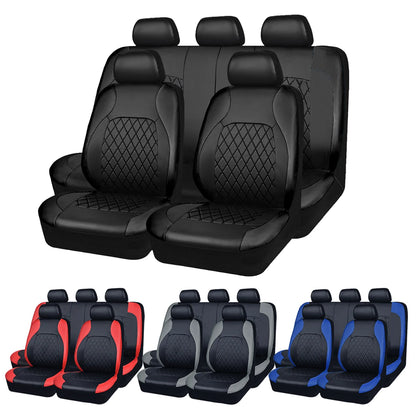 Quilted PU Leather Car Seat Covers, Front Pair or Full 5 Seat Set, Universal Fit for Cars, SUVs and Pickup Trucks, 4 Colors