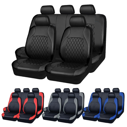 Quilted PU Leather Car Seat Covers, Front Pair or Full 5 Seat Set, Universal Fit for Cars, SUVs and Pickup Trucks, 4 Colors