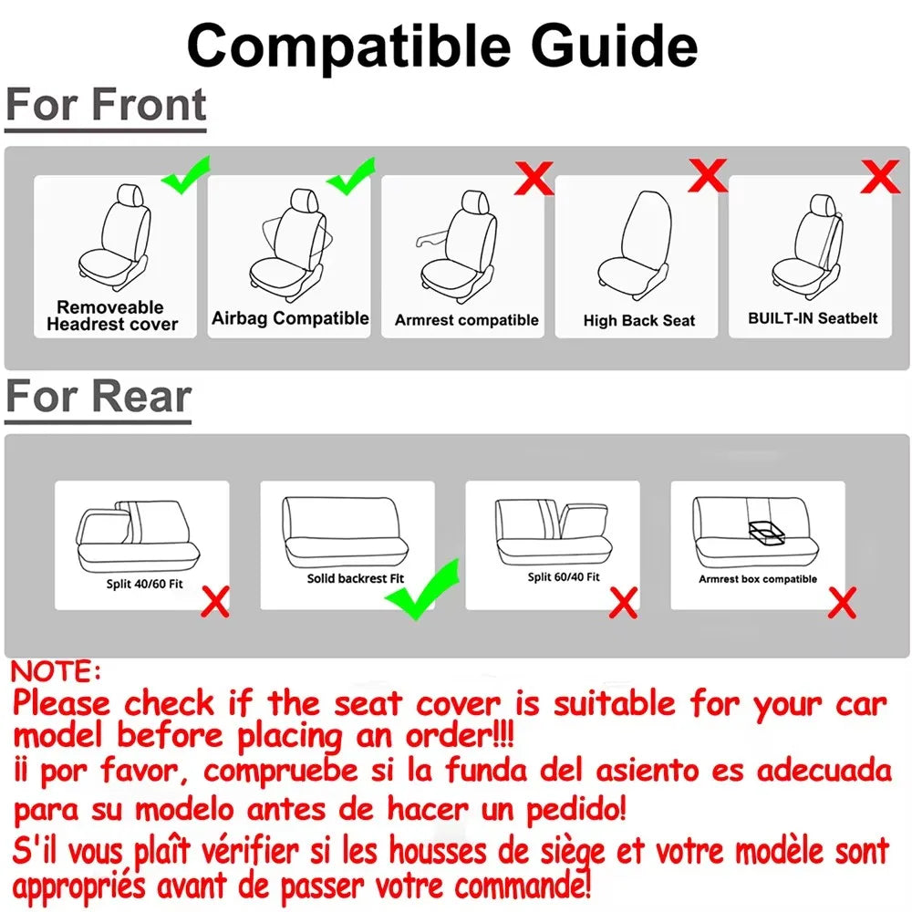 Universal Car Seat Covers, Padded Polyester, Front Pair or Full 5 Seat Set for Cars, SUVs and Trucks, 7 Colors