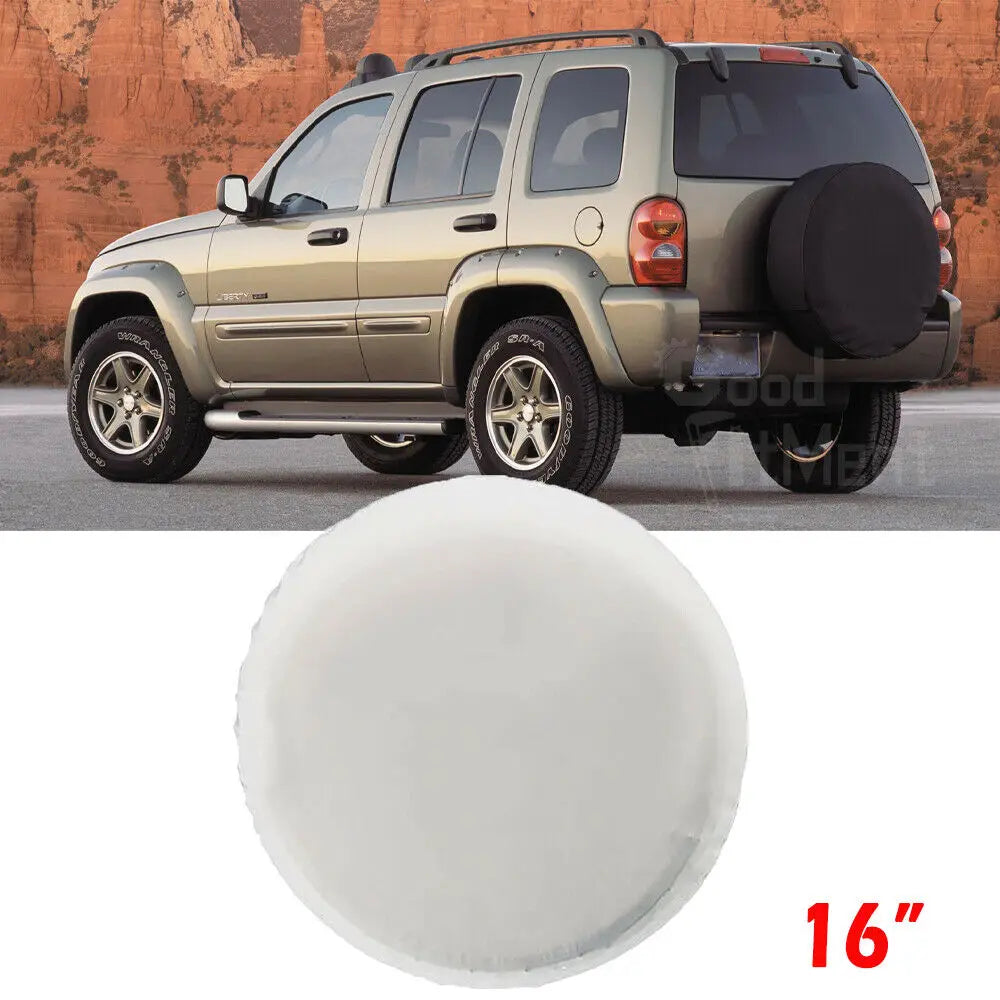 Spare Tire Cover for Jeep Wrangler, 16 in White PVC Leather Cover for 29-31 in Tires, Elastic Hem with Quick-Connect Clips