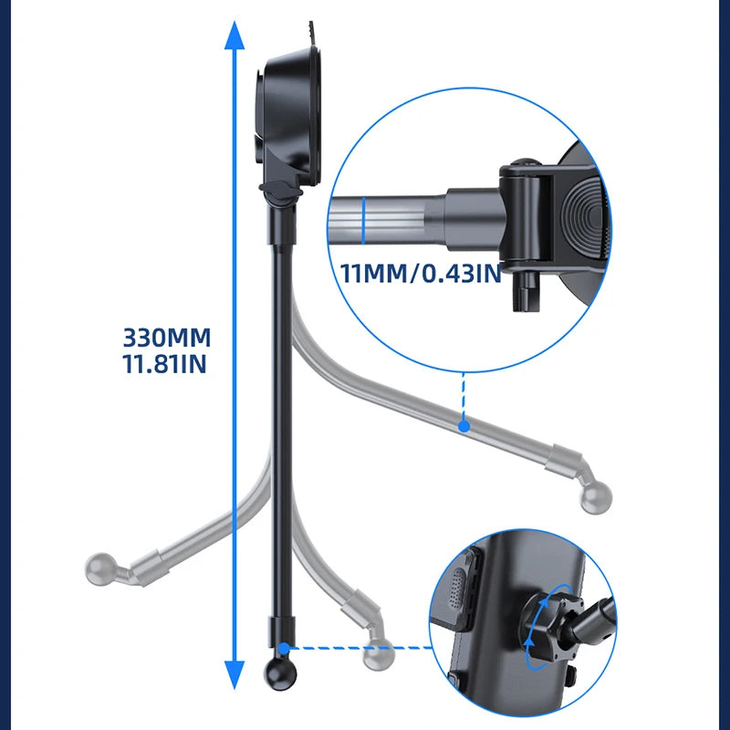 Flexible Long Arm Car Phone Mount with Suction Cup, Gooseneck Holder for Windshield or Dashboard