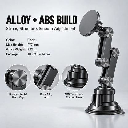 Alloy and ABS phone mount with brushed-metal pivot caps