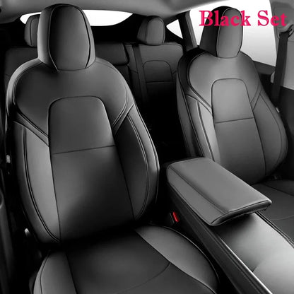 PU Leather Seat Covers for Tesla Model Y 2020-2024, 5-Seat Full Set with Headrest Covers and Front Seat Pockets