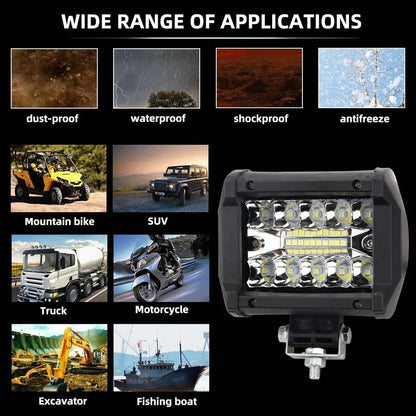 12V LED Work Light Pod, 20 LED Spot and Flood Combo Beam, White 6000K or Yellow, for Off Road Trucks, SUVs, ATVs and Boats