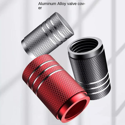 Aluminum Tire Valve Stem Caps, Knurled Grip, Set of 4, Universal Fit for Standard Schrader Valves, Silver, Red or Black