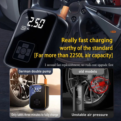 Portable Tire Inflator 150 PSI with Digital Display, Auto Stop and LED Light, Cordless Rechargeable or 12V Corded